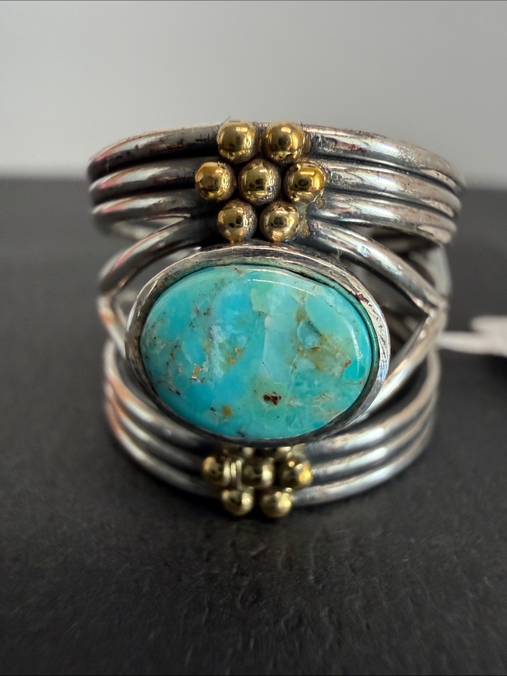 Made In India | Two-Tone Western Boho Blue Mojave Turquoise Ring | Size 8 - Picture 8 of 8